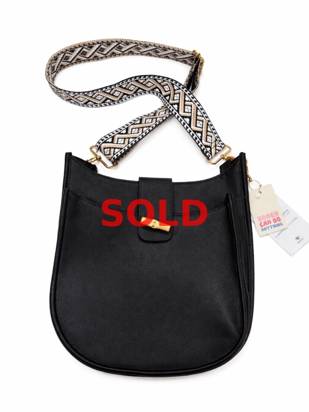 ahdorned messenger Crossbody bag Black guitar removable straps, vegan leather